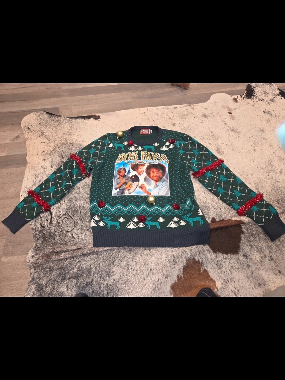 Spencer's Green & Teal Bob Ross Holiday Crewneck Sweater